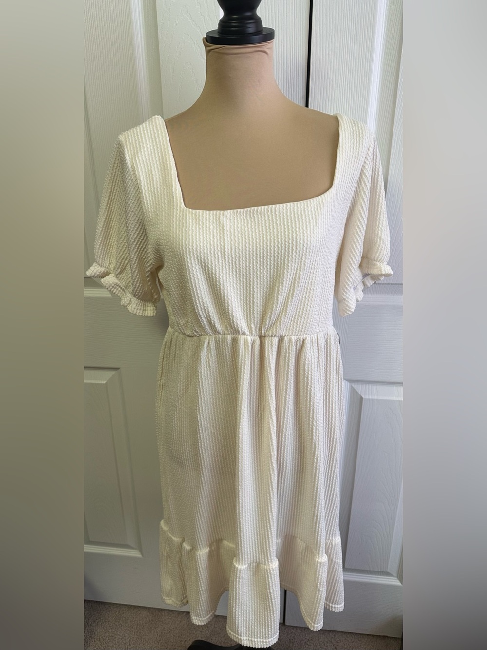Simply Southern Cream Textured Square-Neck Midi with Ruffle Hem